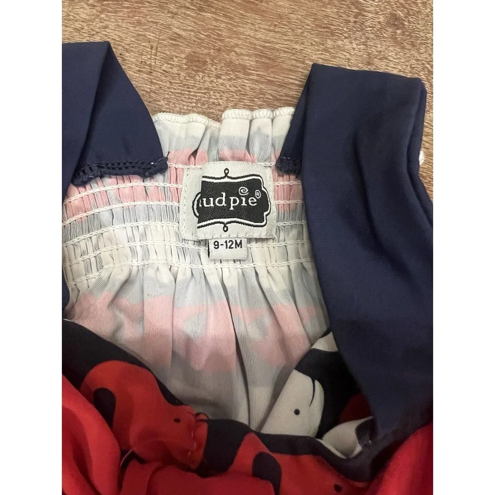 Mudpie Toddler Girls Whale Bow One Piece Swimsuit Red White Blue Size 9-12 Month
